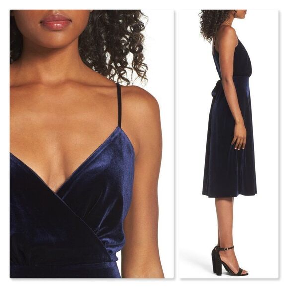 Ali & Jay Sleeveless Velvet Faux Wrap Midi Dress - mordernwear.com